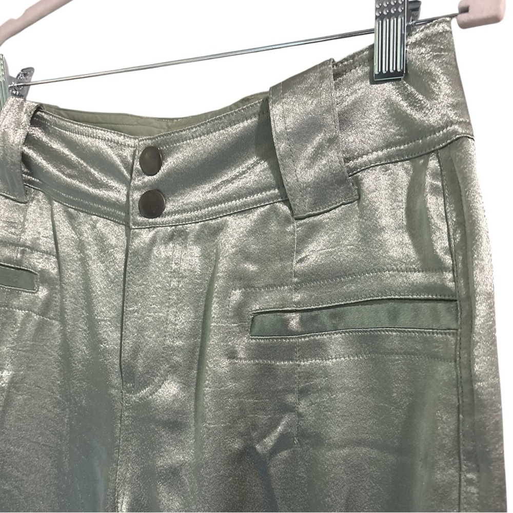 NWOT Rare Free People Discontinued Metallic Green Satin Pants - Picture 5 of 7